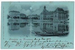 Souvenir de Neuchâtel, carte clair-de-lune, circulée 1900