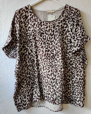 Musselin Shirt Bluse neu Leo-Print EG 42-46 AA 68 cm BeigeBW