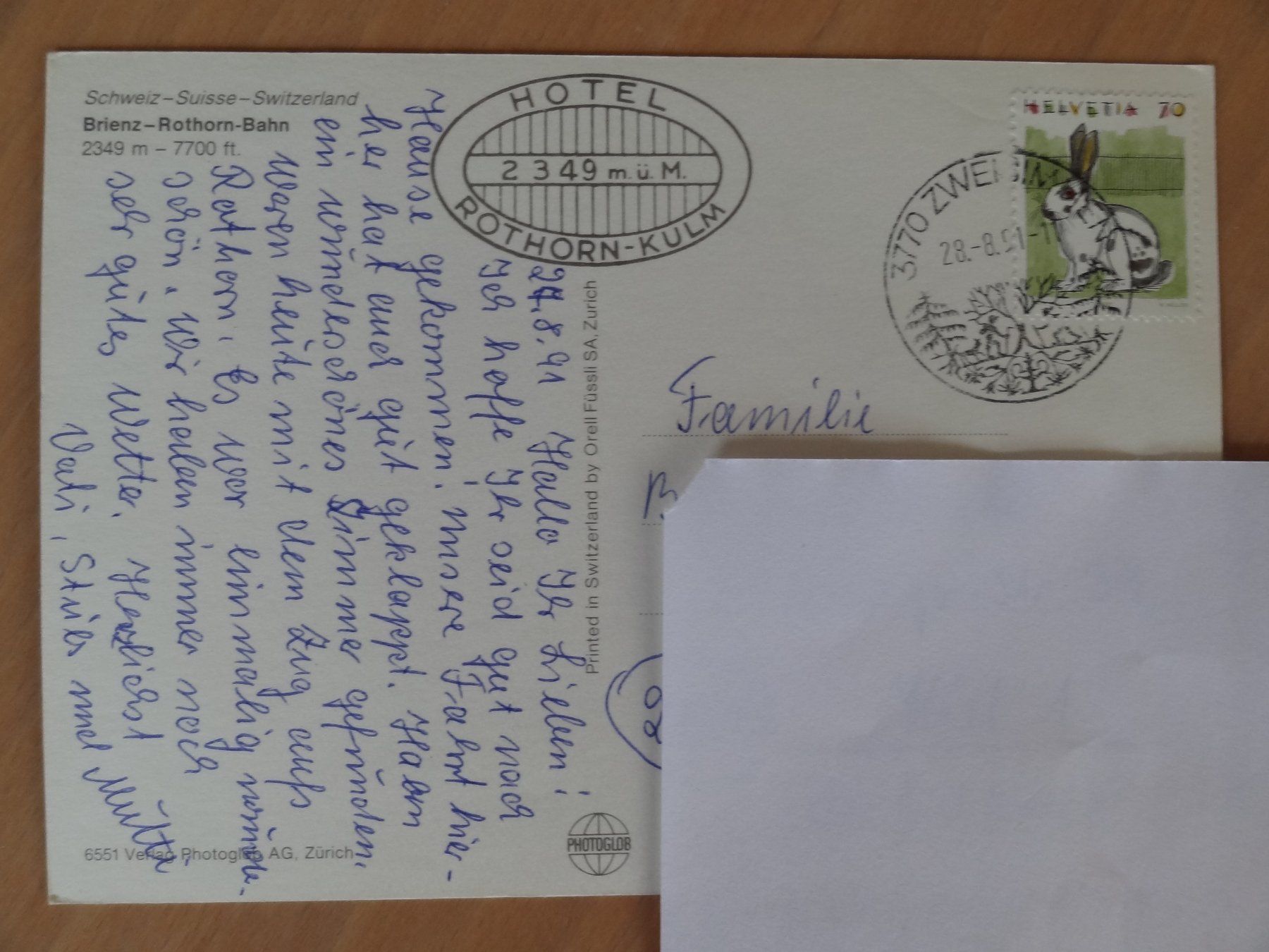 Cartoline postali: Brienz - Rothorn-Bahn - 1991 – Usato da St Léonard venduto da Riglin 1