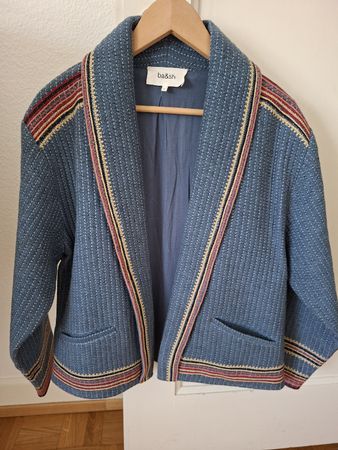 Veste ba&sh en denim bleu à broderies ethniques colorées T.0