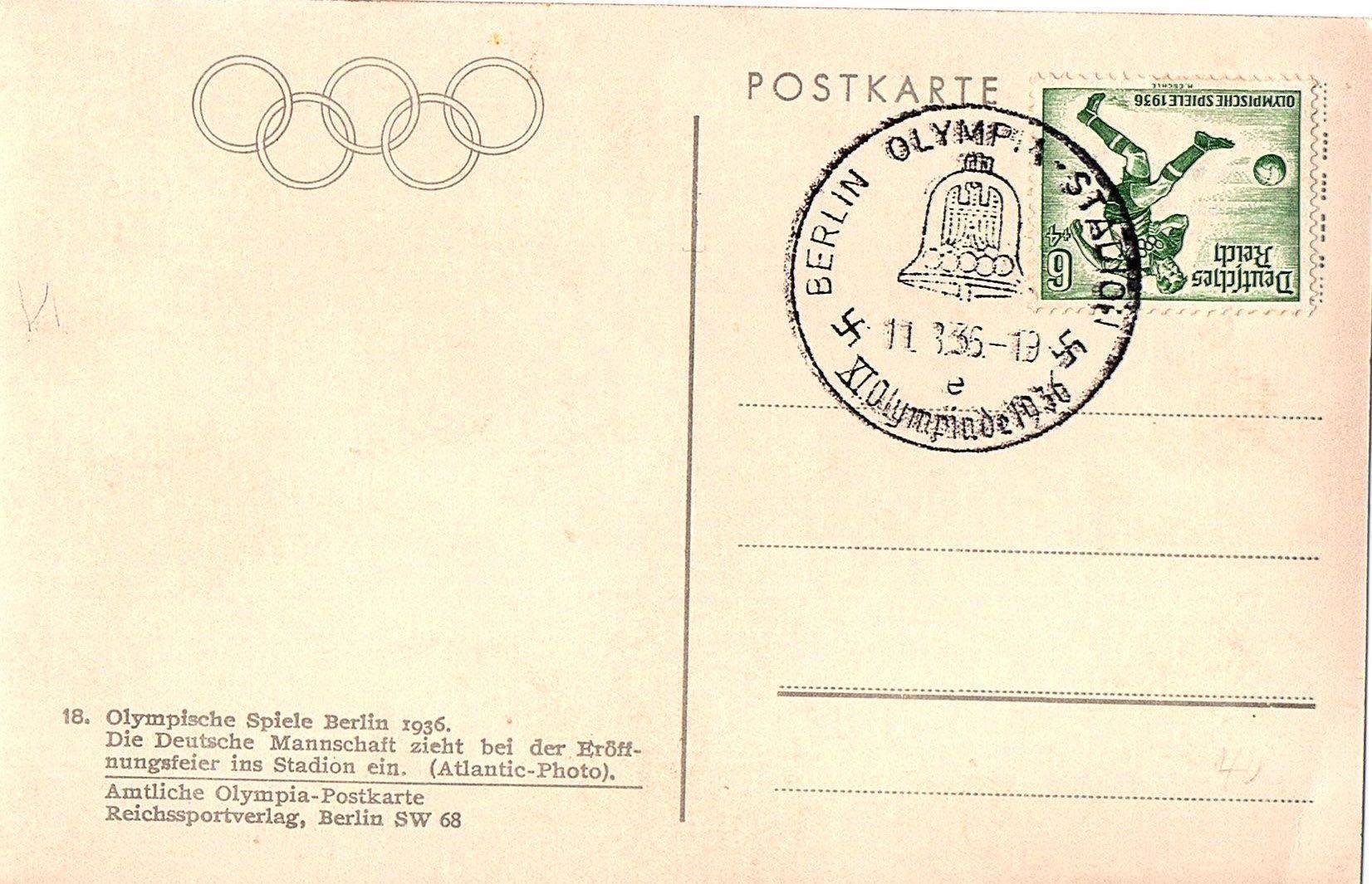 Cartoline postali: Ansichtskarte Olympische Spiele 1936 Eröffnungsfeier – Usato da Mörschwil venduto da antiksalon 1