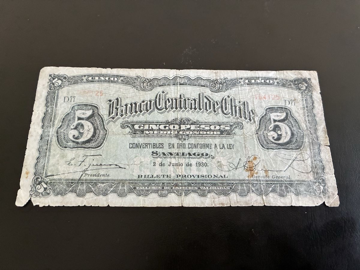 Banconote: 5 Pesos - 1/2 Condor CHILE 1930 P.082 – Usato da Dällikon venduto da Woldbanknoten