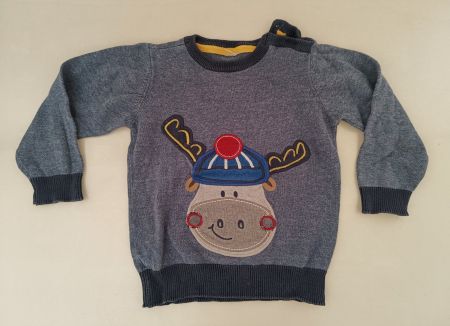 C&A Pulli Gr 92 Kinder blau mit Elch-Motiv