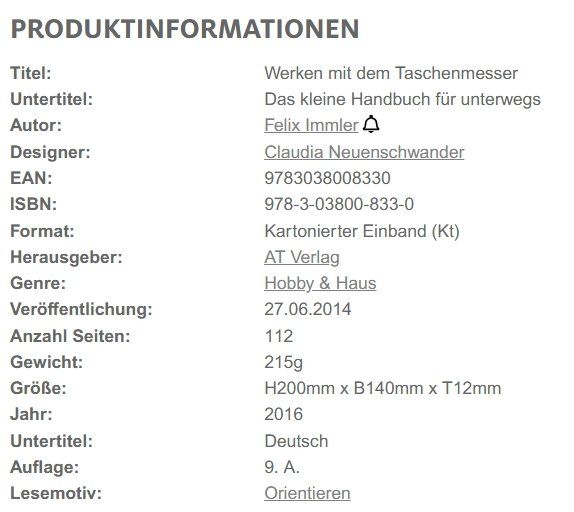 Libri: Werken mit dem Taschenmesser – Nuovo (secondo la descrizione) da Wallenbuch venduto da martineli 2