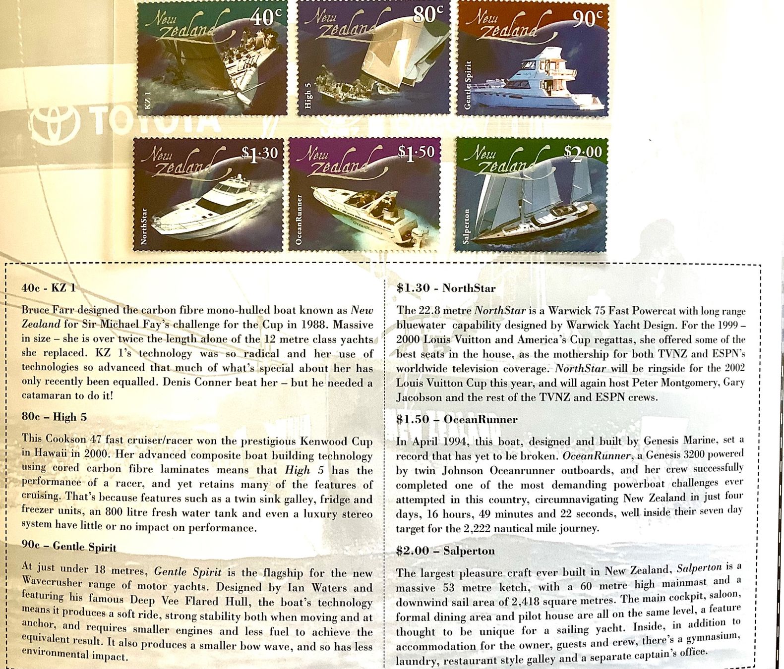 Tous les timbres: 2002 Neuseeland- Folder - America's Cup 2 FDC + 2  Sätze ** – Neuf (Voir description) à Liestal par Skunk02 3