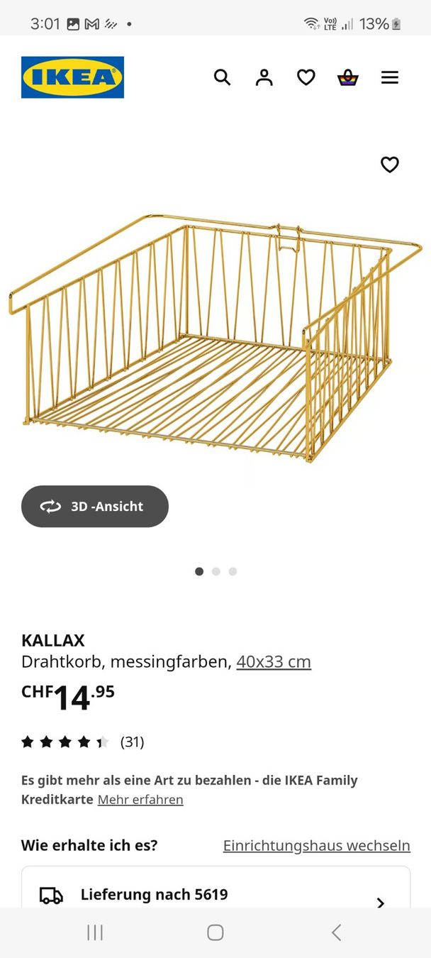 Ikea Altro per la casa: IKEA Kallax Korb, Messingfarben, 40x33 cm, Drahtkorb – Usato da Büttikon AG venduto da lca_v7pb 2