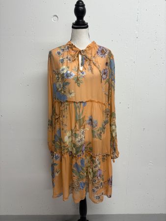 Blumarine Chiffon Kleid Blumenmuster Gr. 40 neu beige blau