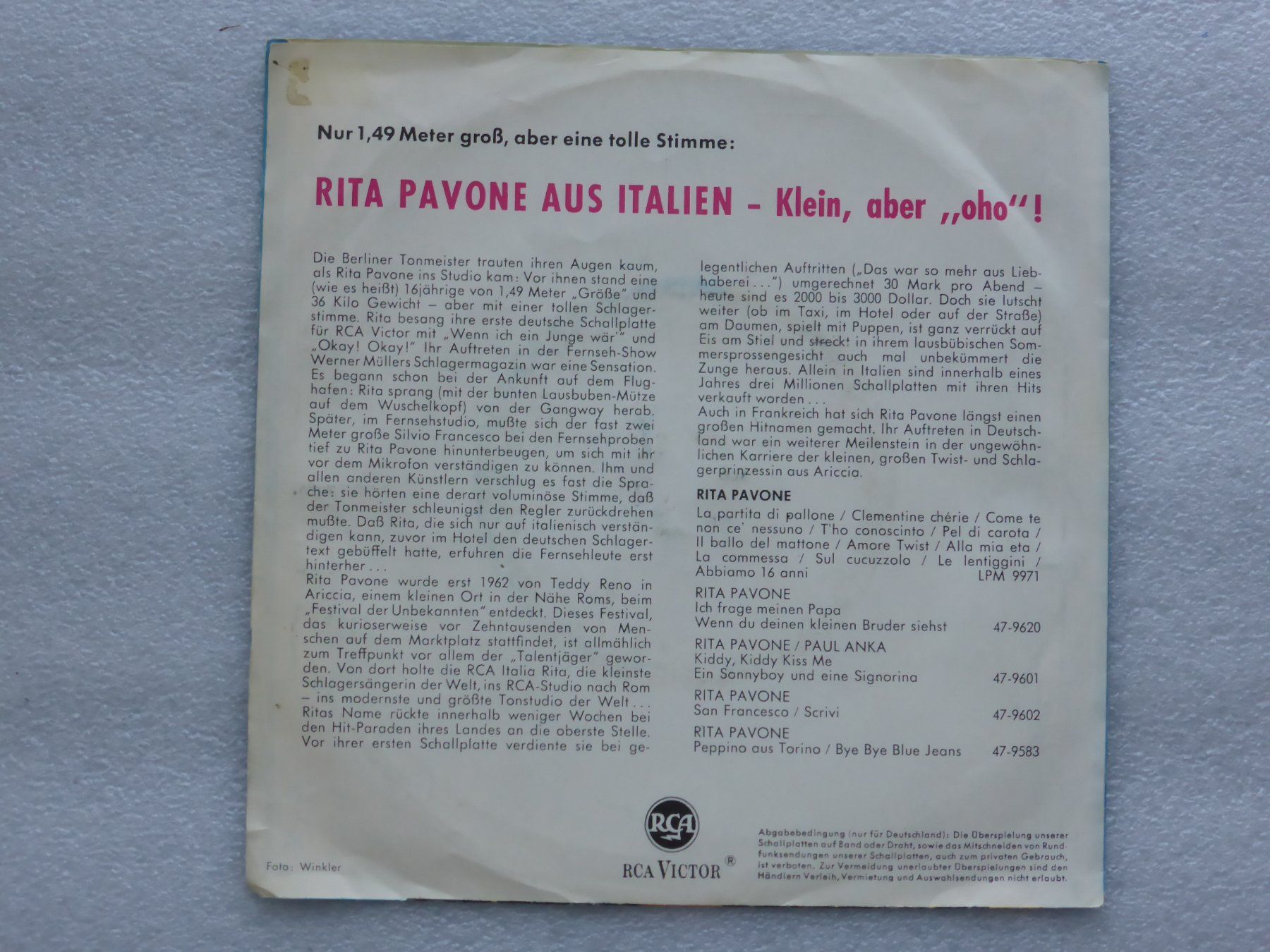 Dischi in vinile: Vinyl Single  RITA PAVONE  (Ex Libris) – Usato da Küssnacht am Rigi venduto da Mondkinder 3