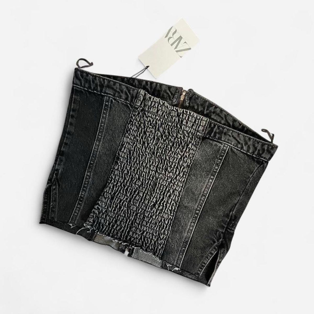 Zara Top: Zara Corset Top, Dark Denim – Nuovo e nell'imballaggio originale da Basel venduto da 1moonstar 2