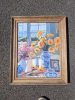 Blumen Stillleben Bild mit Holzrahmen 54x67 cm Vintage