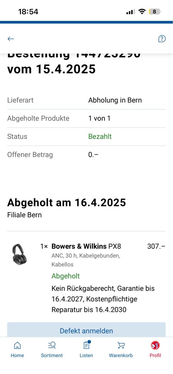 Bowers & Wilkins Kopfhörer: B&W PX8 Bluetooth Kopfhörer – Neu (gemäss Beschreibung) aus Kehrsatz von fuhreradrian 4