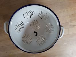 Emaille Sieb blau weiss Deko