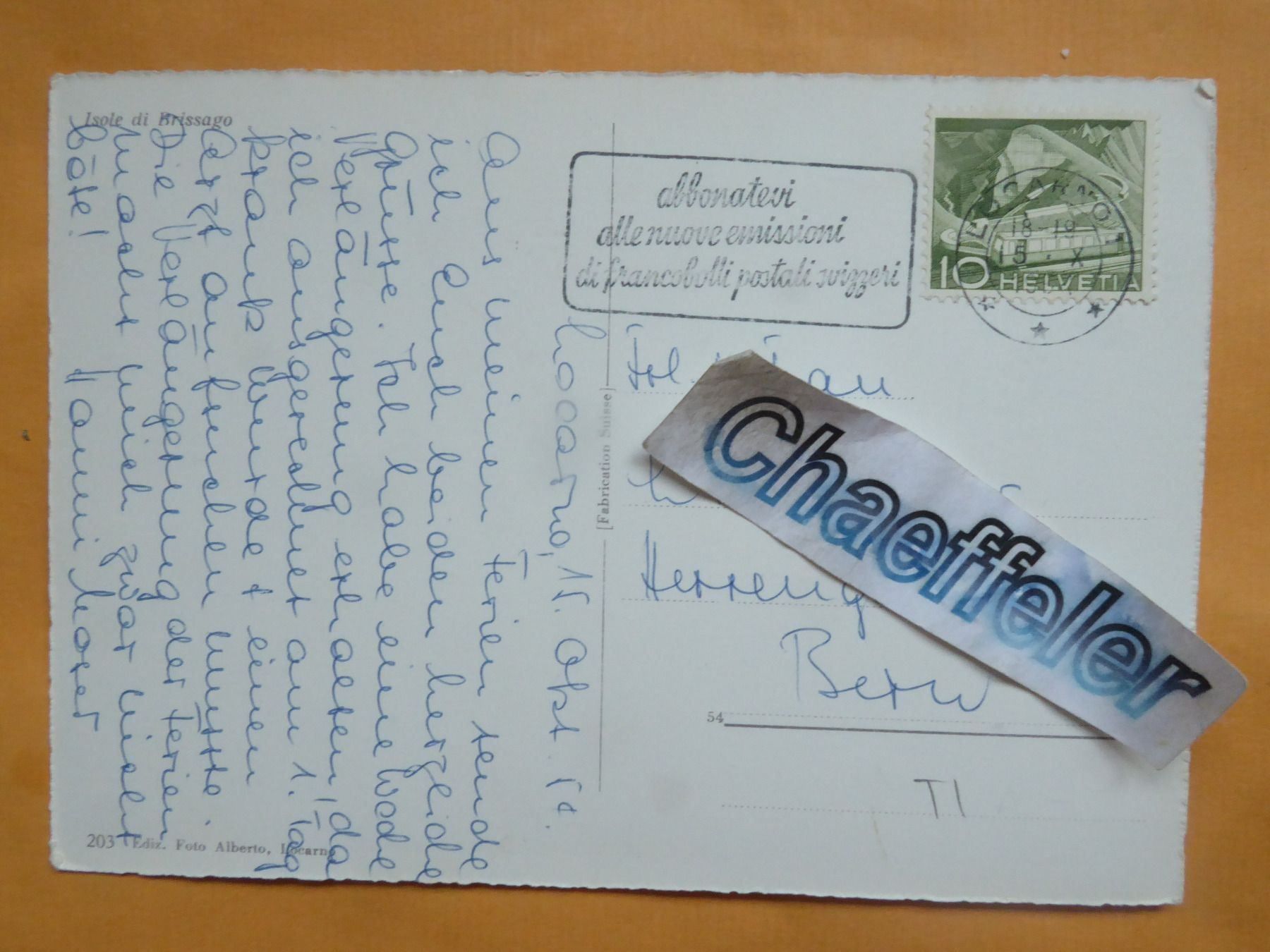 Cartes postales: 1954 Lago Maggiore – D'occasion à Zürich par Chaeffeler 1