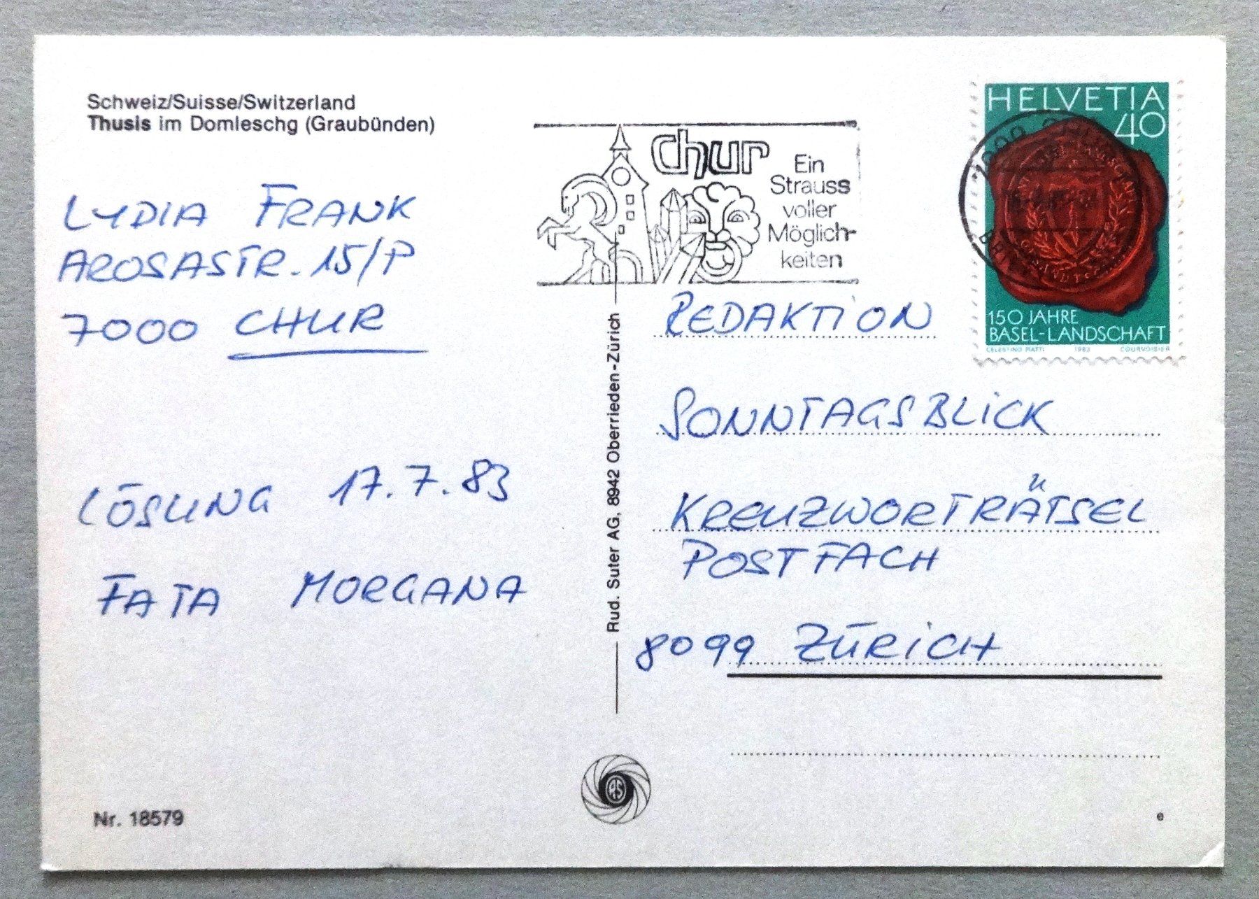 Cartes postales: Thusis im Domleschg – D'occasion à Fétigny par Billy2miny 1