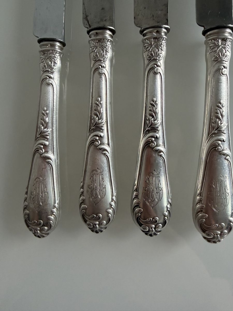 Posate: 4 couteaux vintage argent Minerve  style Rococo – Usato da Cressier FR venduto da Kvito4ka 5