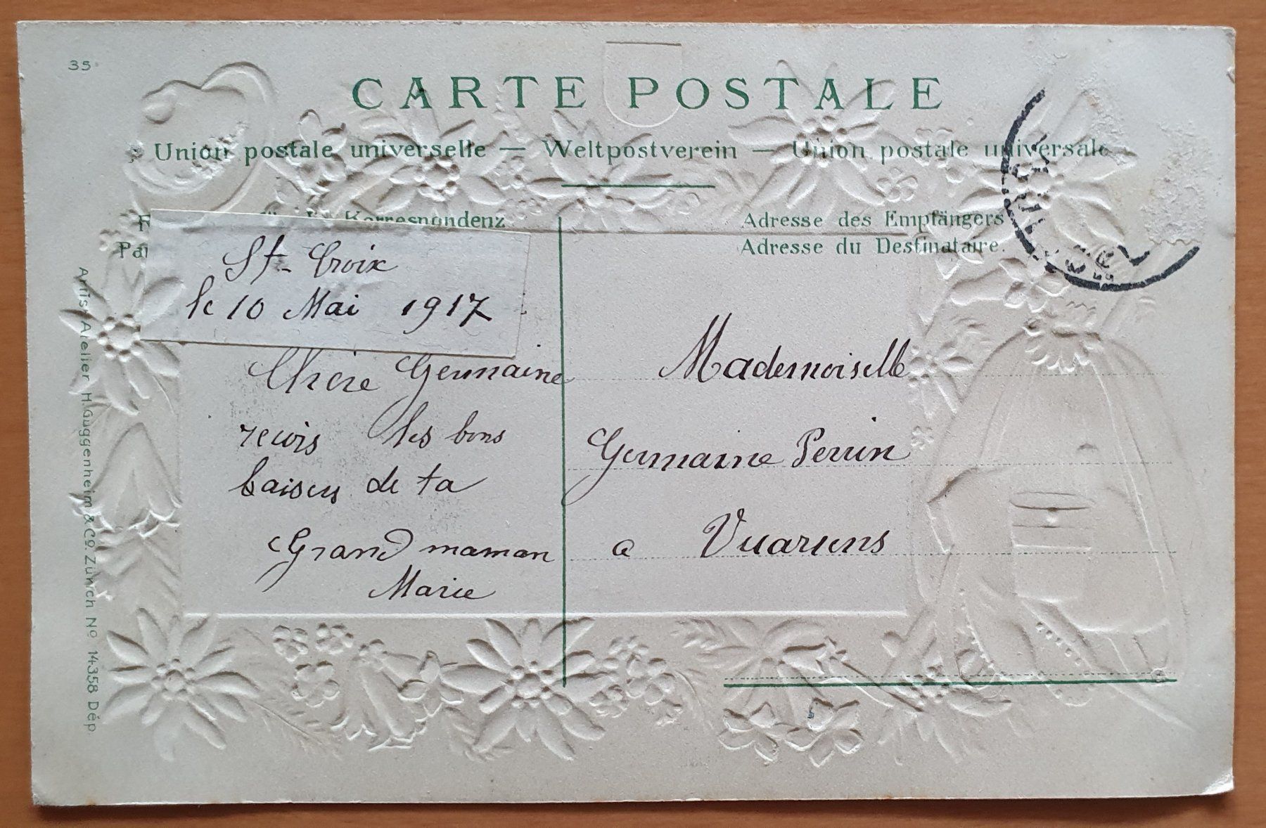 Cartoline postali: St.Croix - Prägekarte 1917 – Usato da Kreuzlingen venduto da Rschweiz1 1