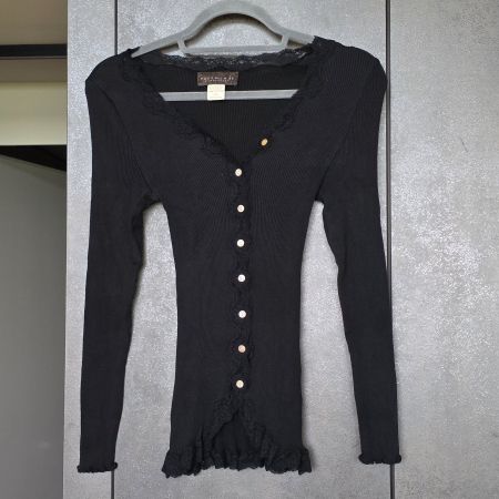 🐸 ROSEMUNDE CARDIGAN L SEIDE MIT SPITZE SCHWARZ NEU