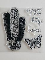 Silikonstempel Nr.572, Blumen, Schmetterling und Texte