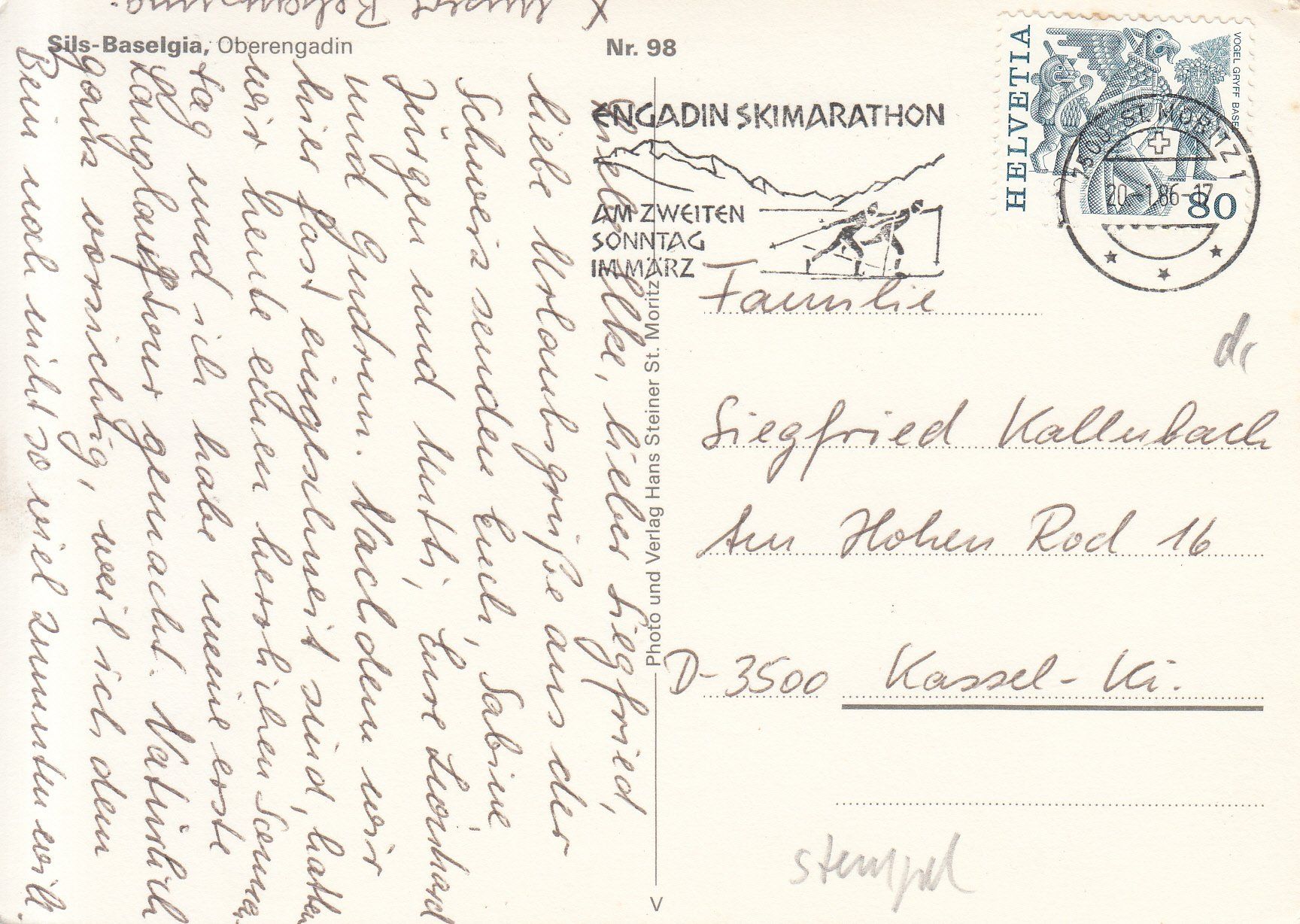 Cartoline postali: Sils 1986 – Usato da Bürglen TG venduto da StampGraf 1