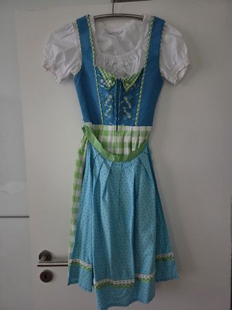 Dirndl Stockerpoint blau grün kariert, Gr. 34, Bluse Gr. 32
