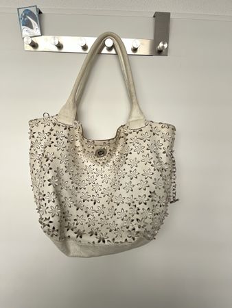 Ledertasche Damen Blumenmuster Weiss 