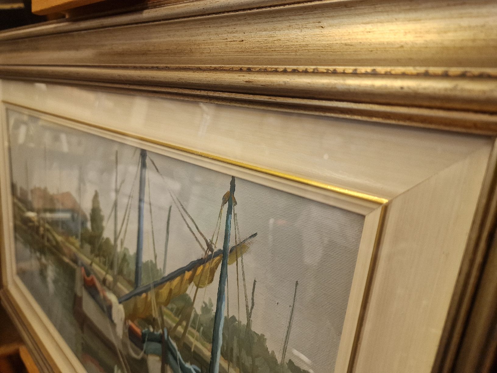 Dipinti: Ölgemälde auf Leinwand Boote im Hafen, signiert – Usato da BERN venduto da Intarsia 5