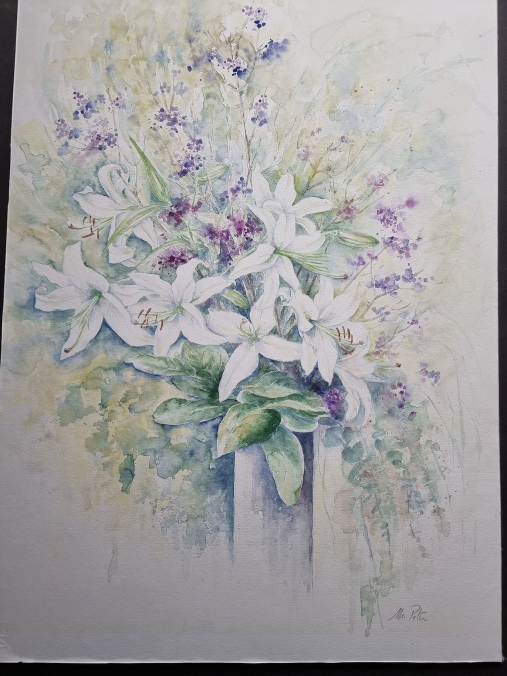 Gemälde: Marlene Peter Grosses Stillleben Aquarell handsigniert – Gebraucht aus Gersau von kunst-online 1