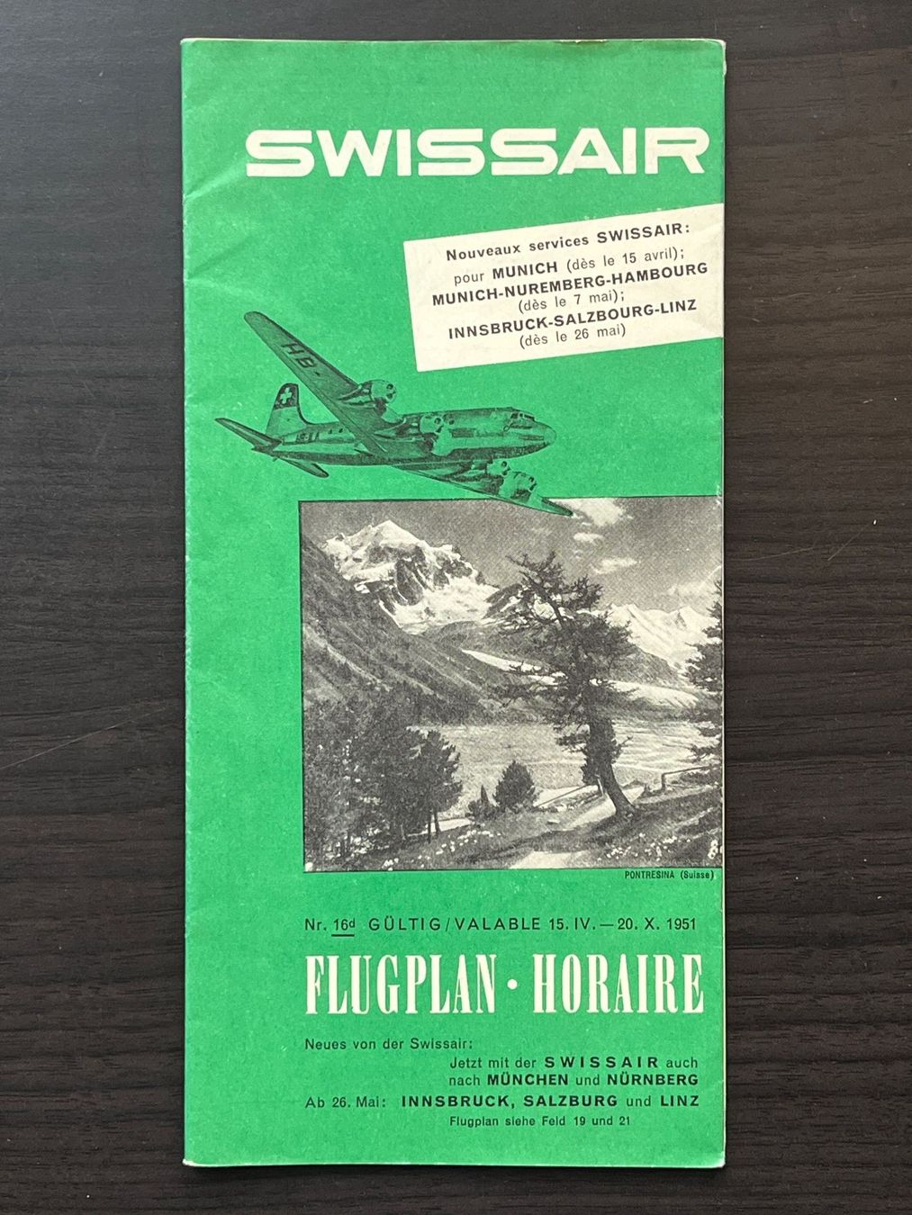 Swissair Documenti: Swissair Flugplan 15. April 1951 – Usato da Lausen venduto da Runway28