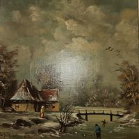 Ölgemälde Winterlandschaft signiert gerahmt 41.5x36cm