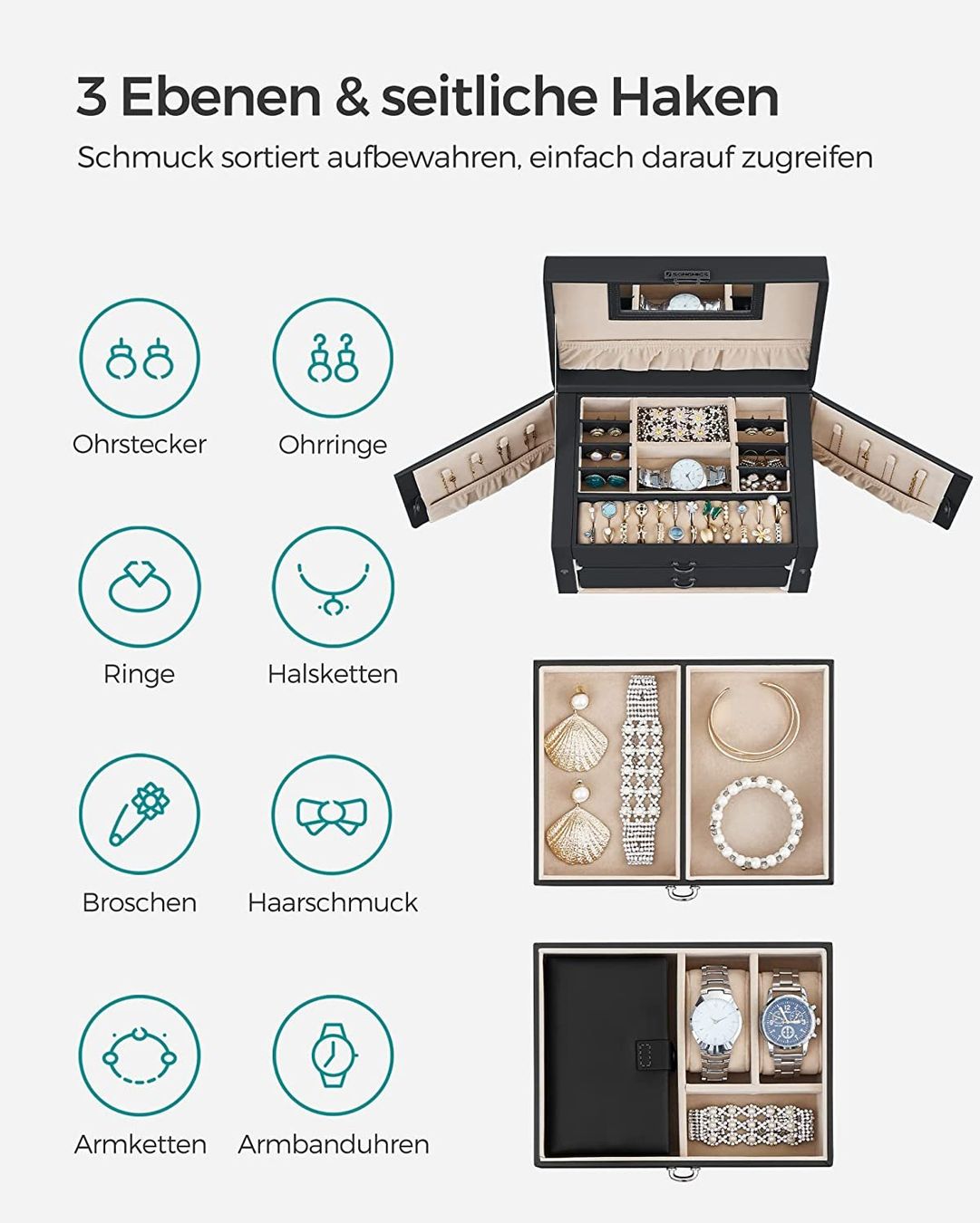 Coffrets à bijoux: Schmuckkästchen 3 Ebenen Schmuckkasten mit 2 Schubladen – Neuf avec emballage d'origine à Zürich par Novamart 2