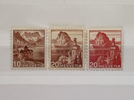 3 Timbres Helvetia Paysage 10 et 20 centimes vintage