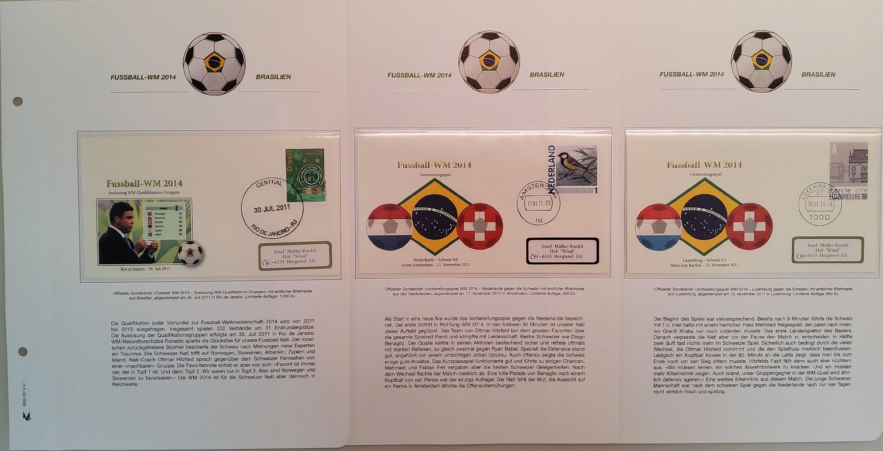 Tutti i francobolli: Fussball WM 2014 - Los 1 - 21 Briefe – Usato da Buchrain venduto da mue_kru 1