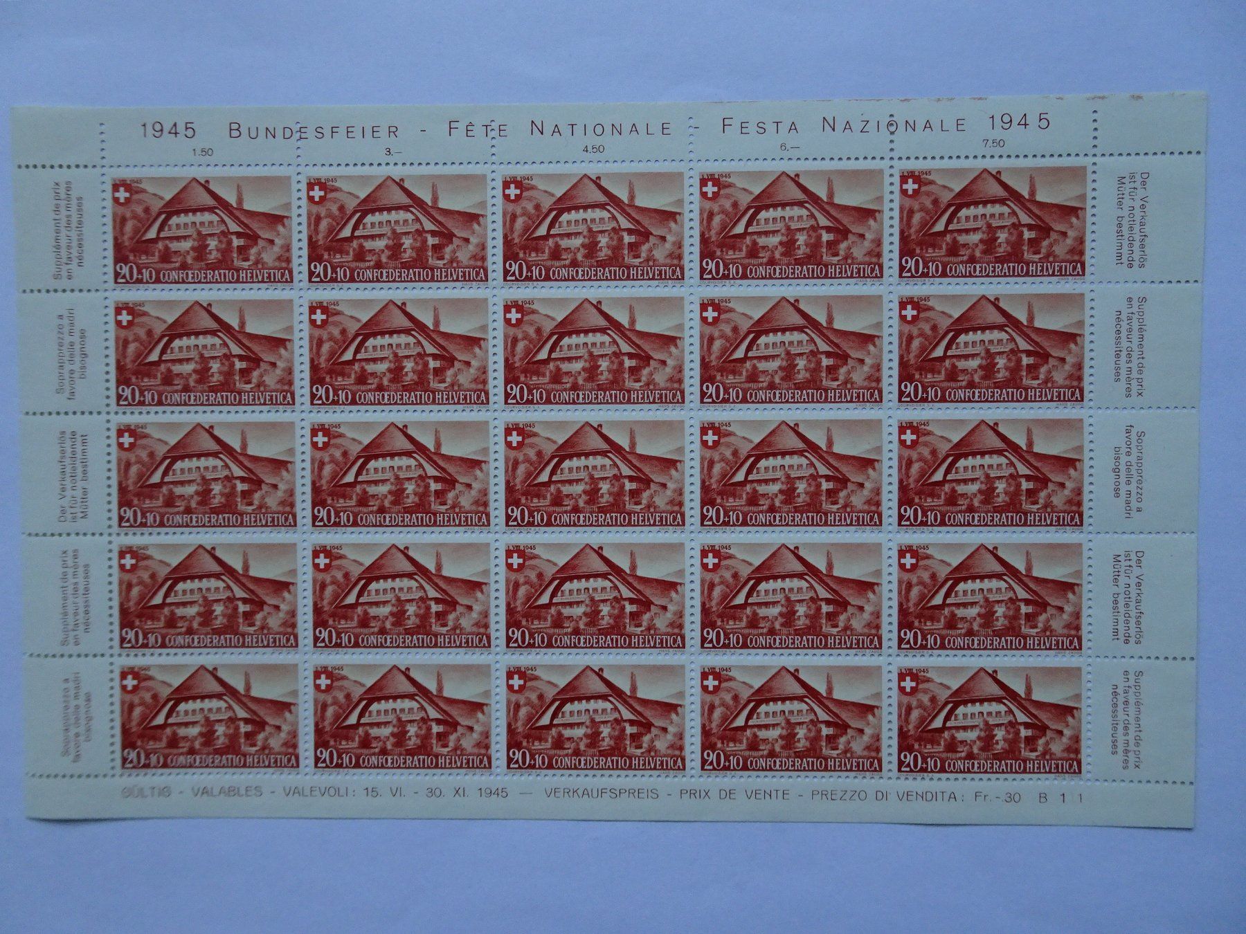 Tous les timbres: PP 1945*  mit Abart – Neuf (Voir description) à Aadorf par Chnorli-Furz