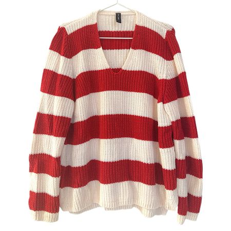 MARC CAIN red white striped sweater size 44/XL 