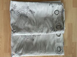 2 x Vorhänge mit Gräser Struktur, Silber, 8-Loch