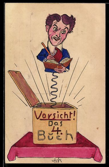 Cartoline postali: Handgemalt: Mann mit Buch und Stift als  – Usato da Berlin venduto da bartko-reher