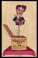 Handgemalt: Mann mit Buch und Stift als 
