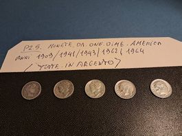 Pz 5 monete in Argento .One Dime .America