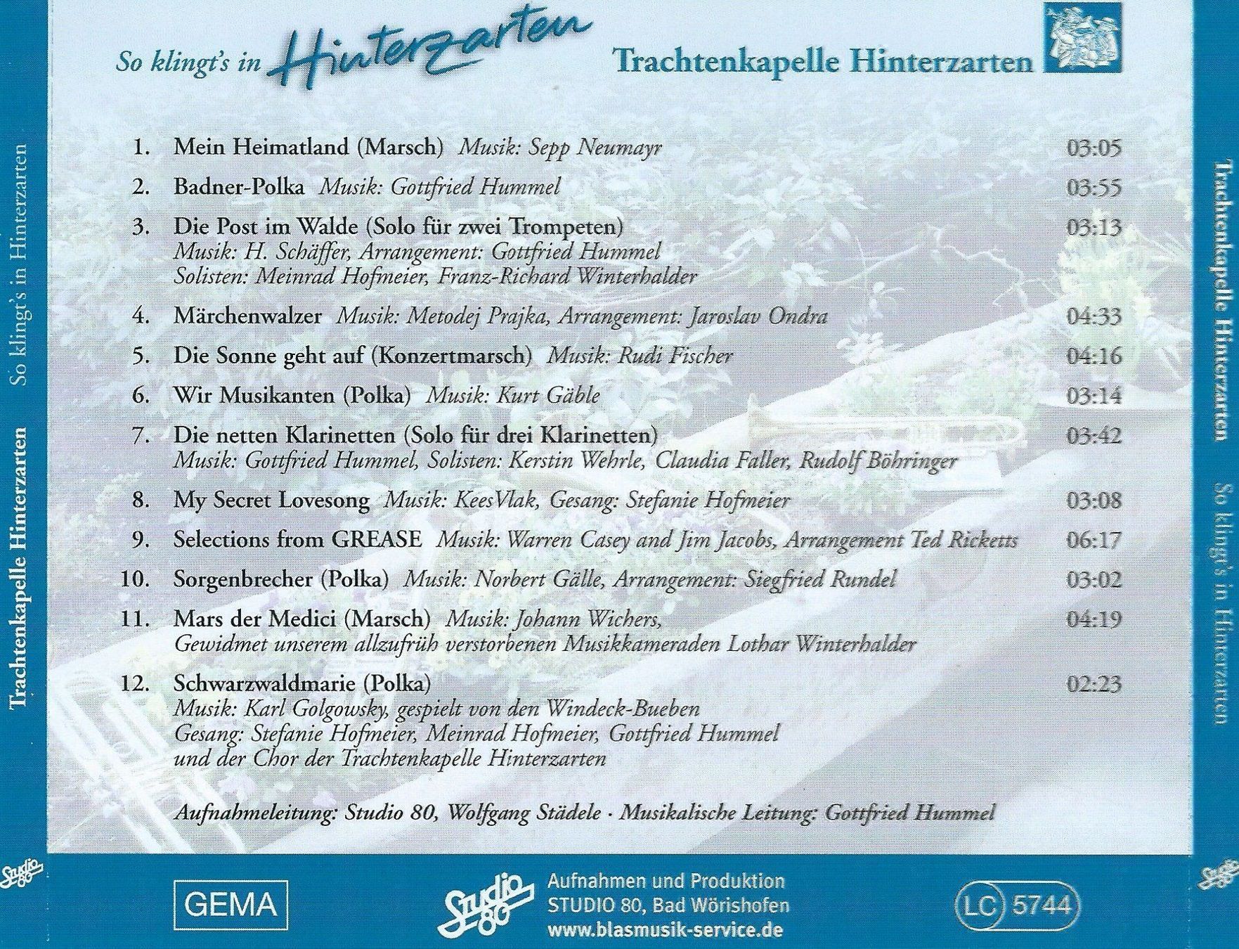 CD: TRACHTENKAPELLE HINTERZARTEN - CD – Usato da Greifensee venduto da scharmant 1