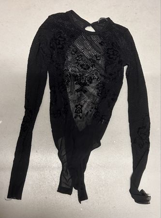 Body suit black long sleeve lace pattern sheer