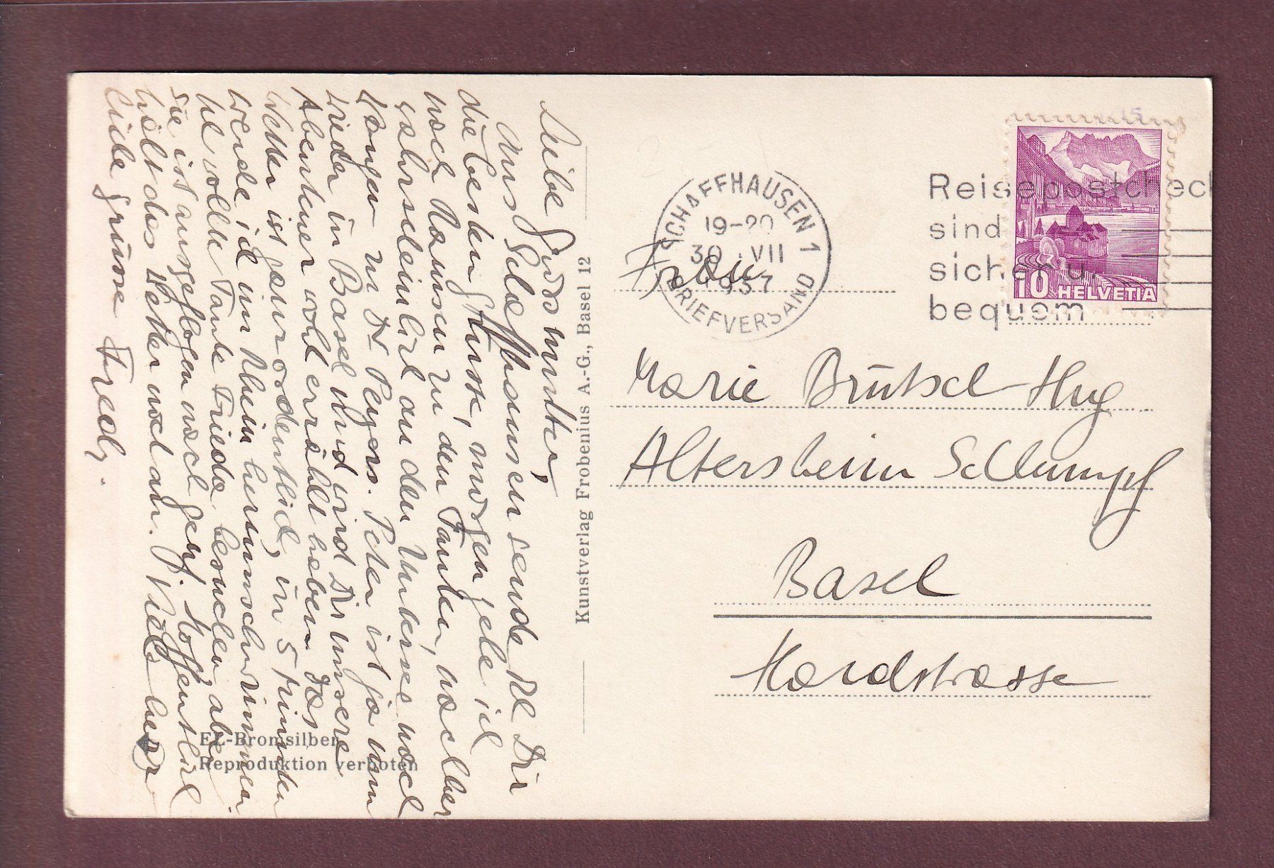Ansichtskarten: SCHAFFHAUSEN - Munot - 1937 – Gebraucht aus Pully von nicecards 1