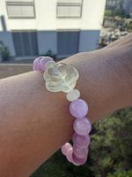 Kunzit Armband 8mm mit Zitronen-Citrin Blüte Handgemacht
