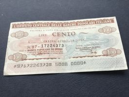 NOTGELD Italia 100 Lire Banca popolare di INTRA 13 Dez.1976