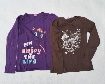 2 Langarmshirts Mädchen Braun und Lila Gr. 164