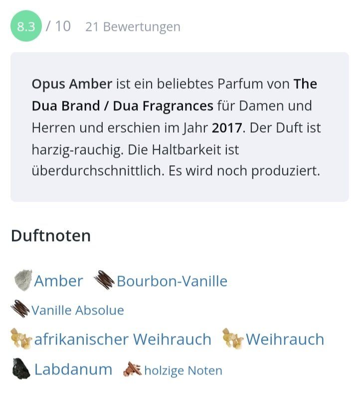 Parfum & Eau de Toilette: 2 ml OPUS AMBER EXTRAIT DUA FRAGRANCES ABFÜLLUNG – Neu (gemäss Beschreibung) aus St. Gallen von CaliSunshine 2