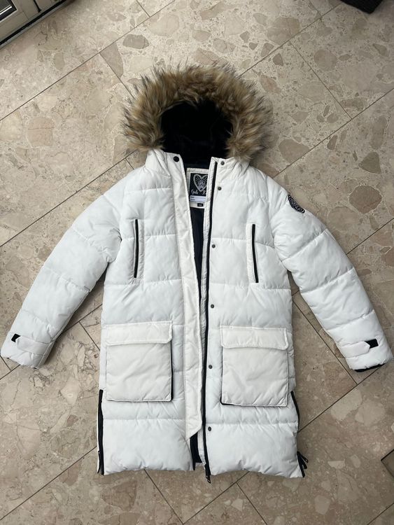 Weissr Mädchen Wintermantel mit Fell Kapuze 1