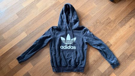 Adidas Hoodie, Kapuzenpullover, Dunkelgrau, Grösse S