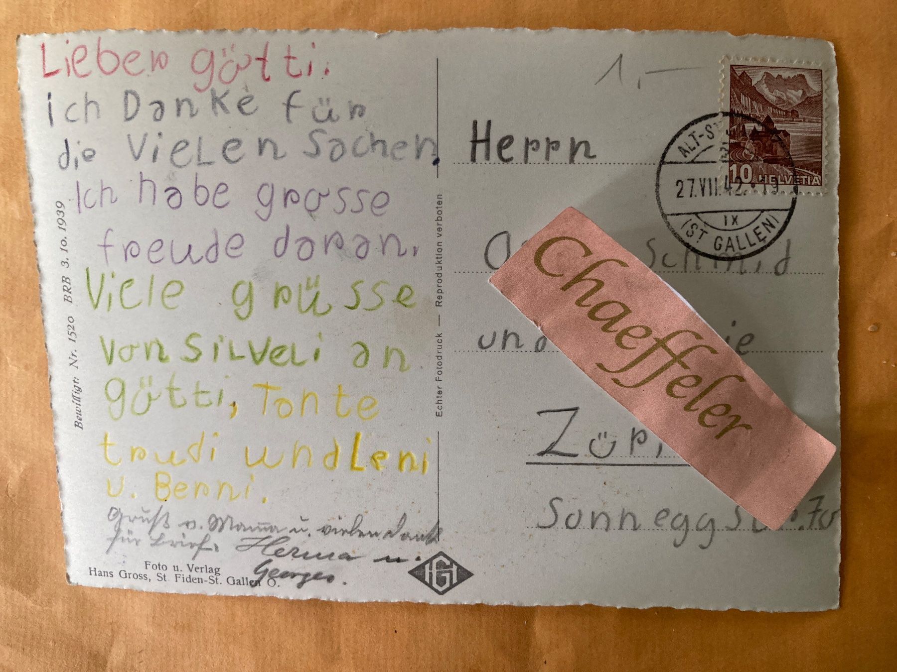 Cartes postales: 1942 Älpli mit Churfirsten Obertoggen- – D'occasion à Zürich par Chaeffeler 1