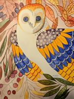 Original Aquarell "die Eule mit den blauen Augen" Kunst Bild