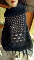 Poncho Mohair Strick mit Fransen schwarz DIVINA Italy